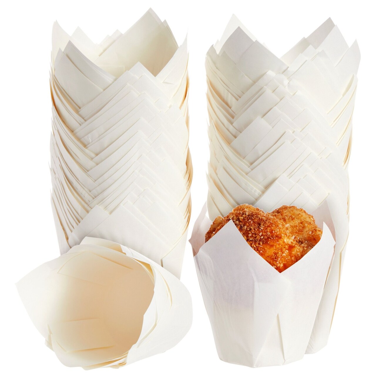 100-Pack White Tulip Cupcake Liners for Wedding, Birthday Party, Parchment  Paper Baking Cups and Muffin Wrappers for Baby Shower, Tea Party Decorations  (2.2x3.15 in)